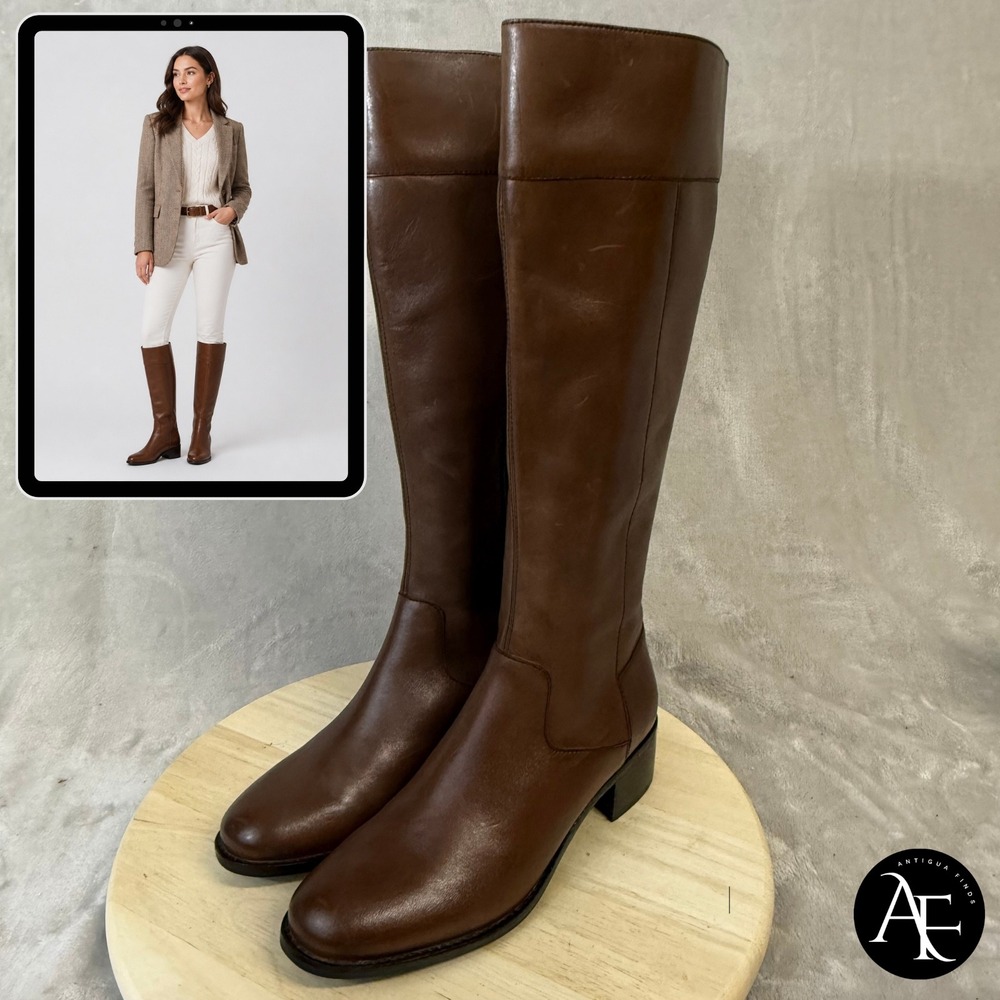 Cole Haan Womens Brown Leather Tall Riding Boots Block Heel W17936 Size 9.5 B